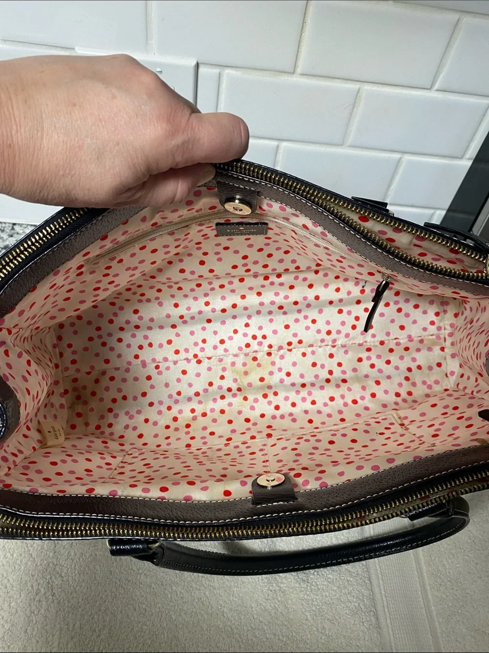 kate spade Black Pebbled Leather Satchel with Gold Hardware